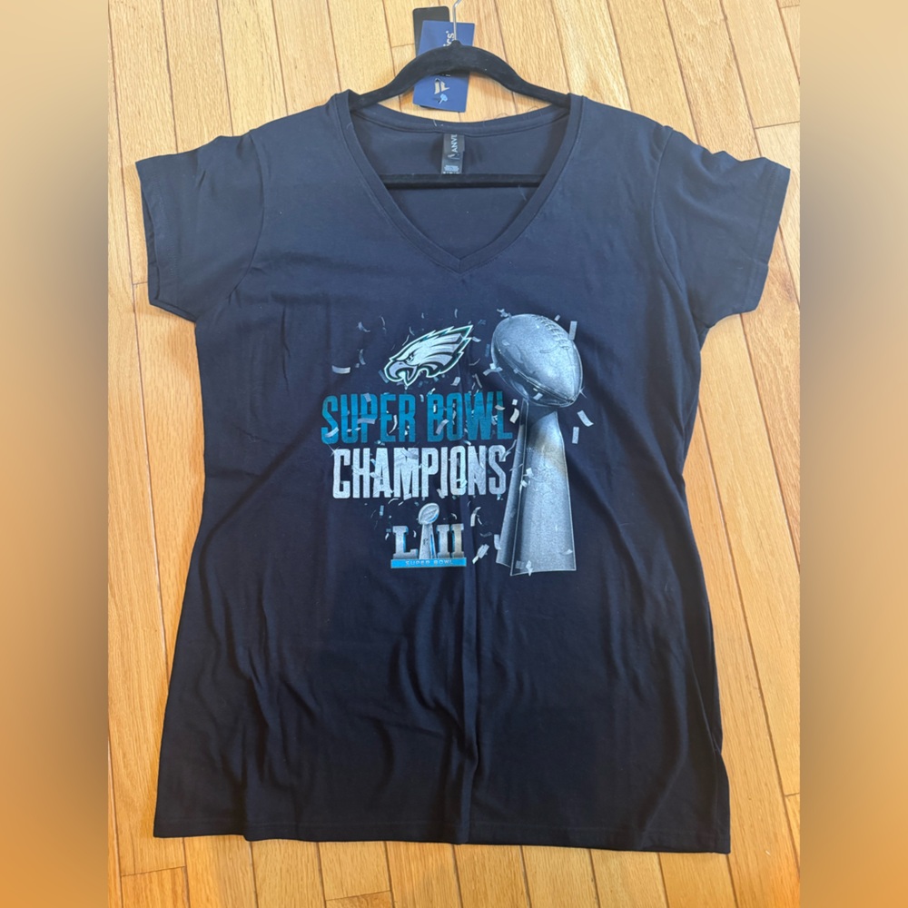 NFL Pro Line Fanatics Black EAGLES Super Bowl CLII V-Neck Tee Ladies XL NWT